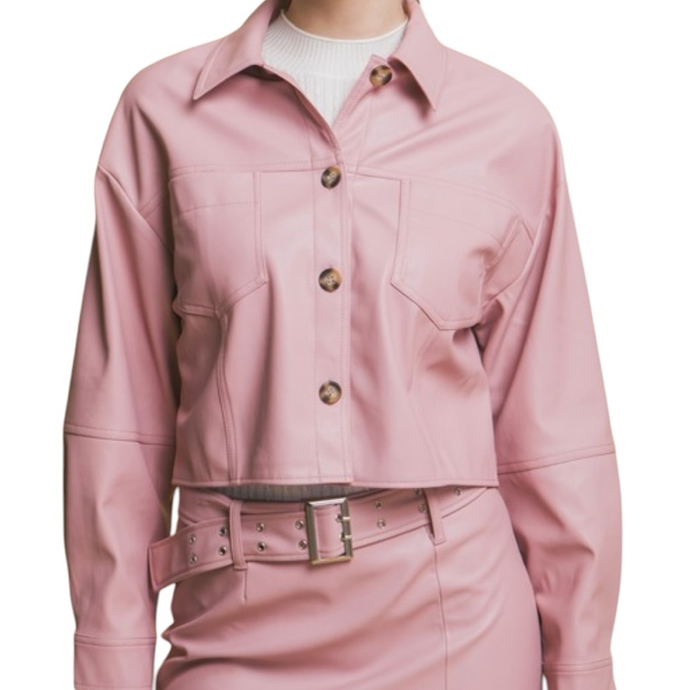 Pink Women's Faux Leather Jacket